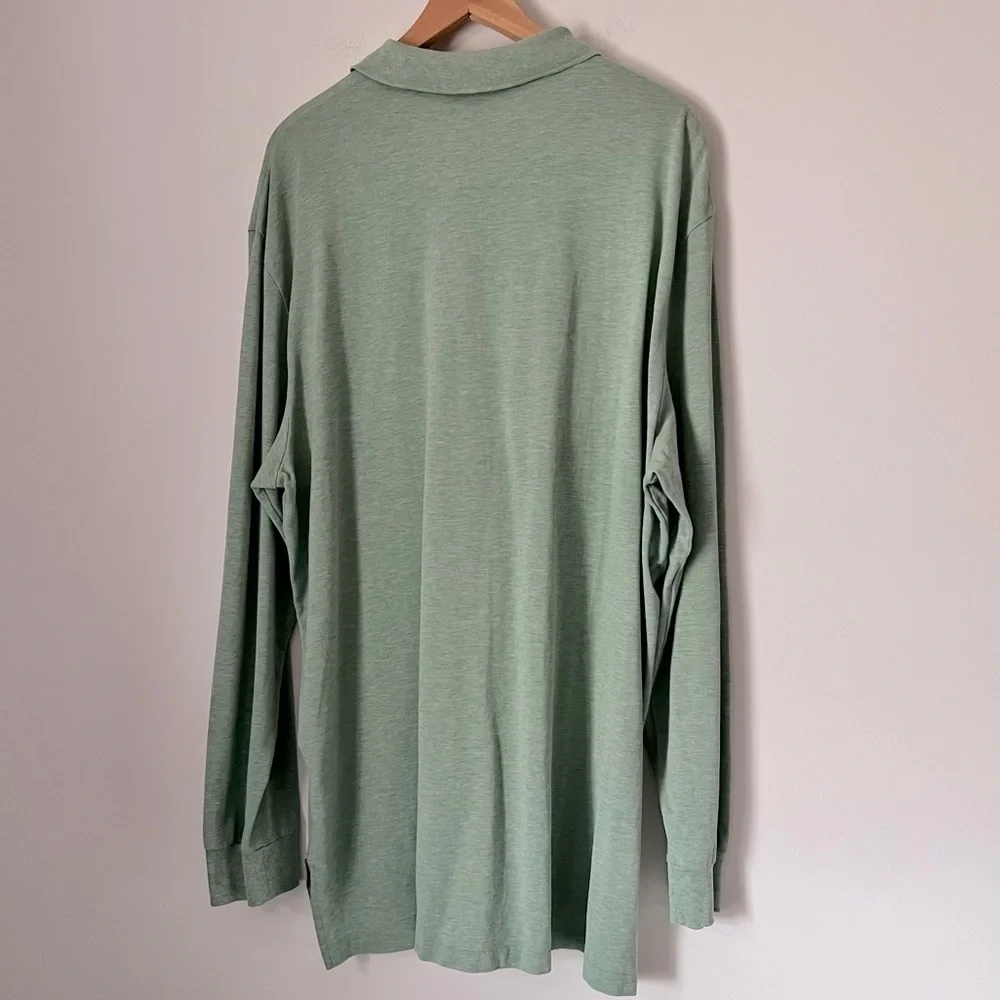 POLO GOLF Ralph Lauren Pima Cotton Long Sleeve 3 Button Polo Shirt Sage Green XL